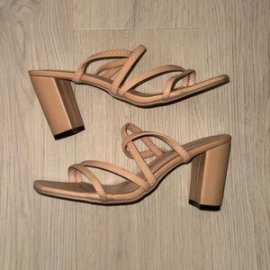 Nude Strappy Mule Heels